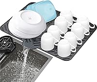 Vista 10 de Luxet Alfombrilla de silicona para secar platos con borde de drenaje integrado, almohadilla de secado higiénica, bandeja resistente compacta y fácil