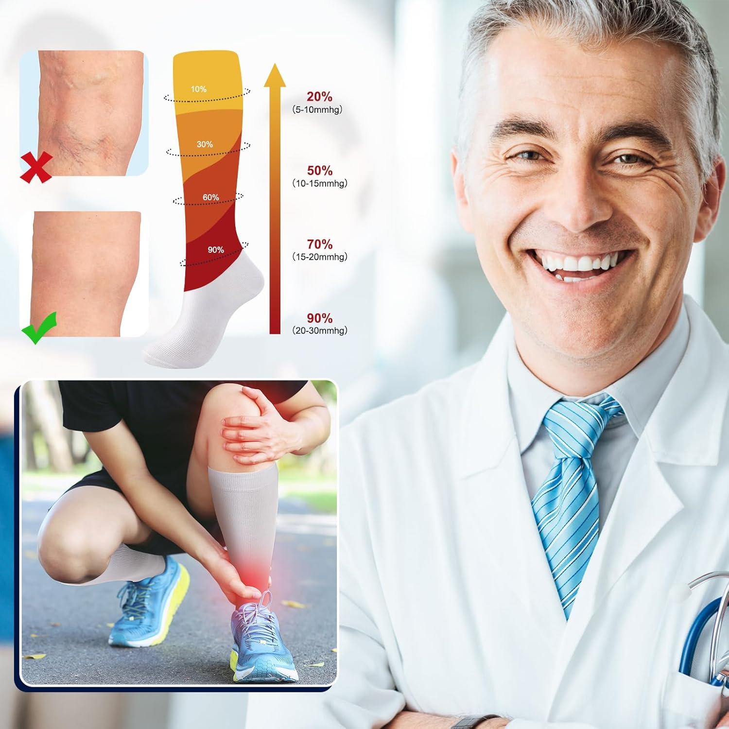 4 Pairs Cotton Compression Socks for Women Men 20-30mmhg Is Best Support Stocking for Running Hiking Cycling - Image 2