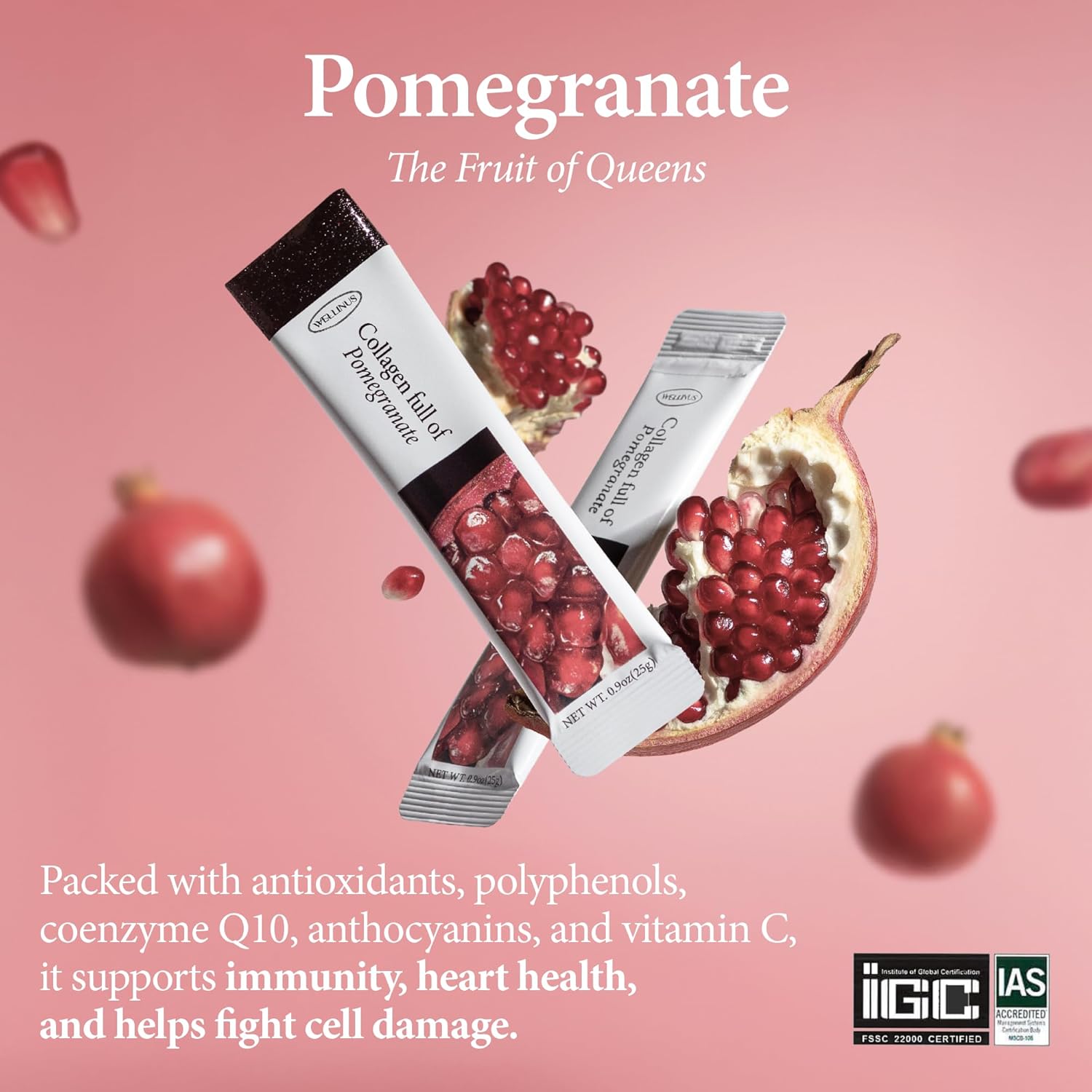 Korean Collagen Jelly Sticks - 25 Pomegranate Flavored Marine Collagen Peptide Snacks for Anti-Aging- Collagen Protein Sugar-Free, Travel Packs for Hair & Nail Strength