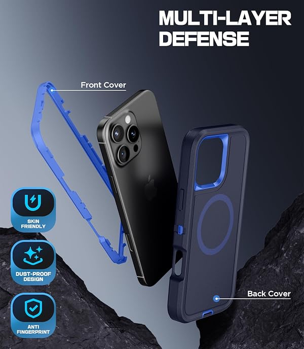 Mobnano for iPhone 16 Pro Max Case Compatible with MagSafe – Full Body Shockproof Military Grade Protective Case – Rugged Thick Cover with Magnetic Ring for iPhone 16 Pro Max 6.9" - Blue by Mobnano - Image 5