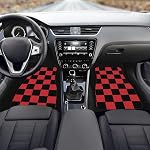 Tapis de plancher de voiture à carreaux 4,Pattern à carreaux géométriques Noir et rouge Carpettes avant de véhicule Mats Universal Car Rugs Non-dérapant Auto Car Decor Accessoires pour SUV Camion à moteur