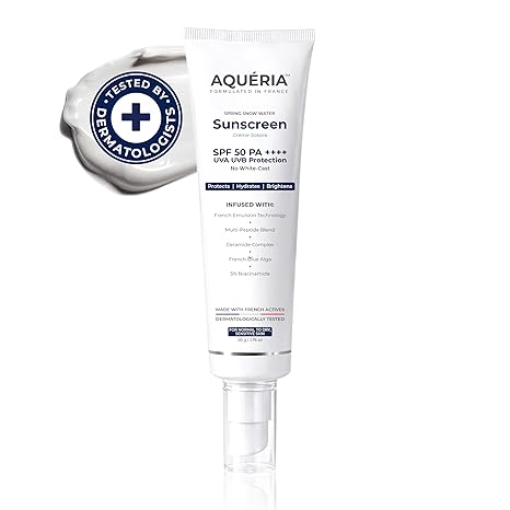 Brightening & Moisturizing Multi-Active French Sunscreen SPF 50 PA++++ | In-Vitro Tested | 5% Niacinamide, 5 Ceramides & Vitamin E | Modern UV Filters | Broad Spectrum UVA/UVB & Blue Light Protection | Lightweight, No White Cast, Sweat Resistant | Suitable for Daily Use | For Normal, Dry & Sensitive Skin | 50g