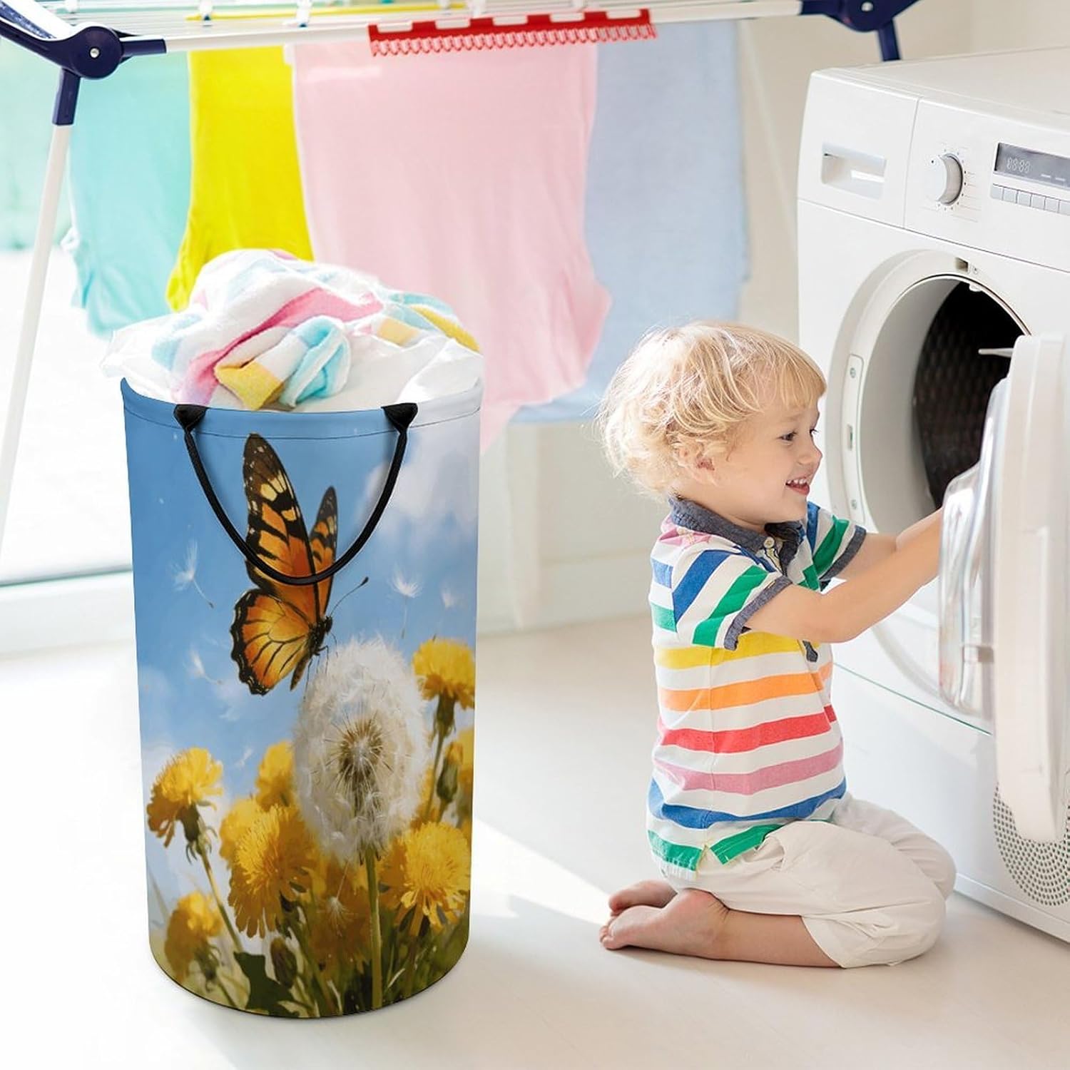 Golden Whispers Laundry Hamper 86L Waterproof Collapsible Clothes Basket with Double Handles Freestanding Foldable Laundry Basket Large Clothes Hamper for Bathroom