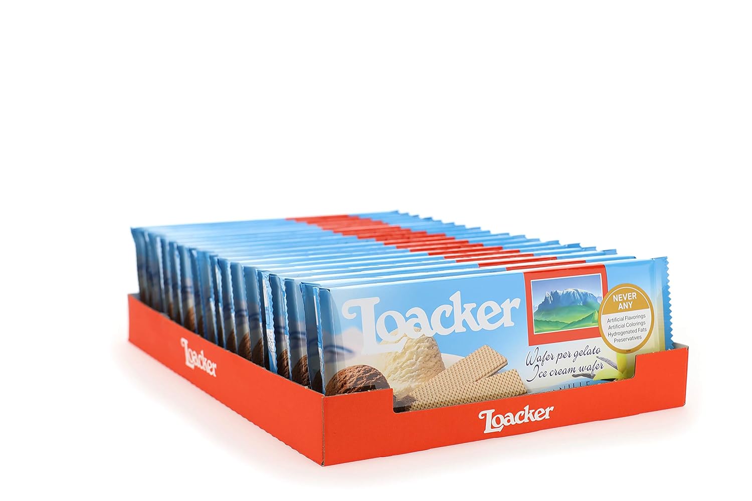 Loacker Premium Ice Cream Vanilla Wafers,150g/ 5.29oz., pack of 18
