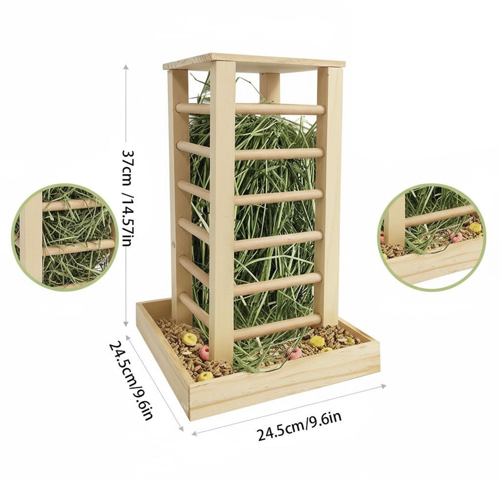 Dispensador De Heno para Roedores Pequeños | madera natural, para jaula o recinto, fácil instalación