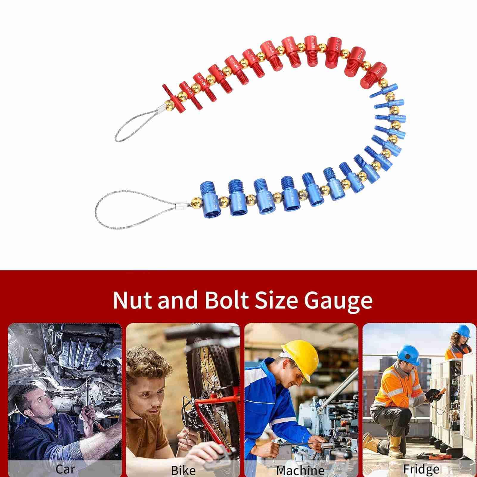 Nut and Bolt Thread Checker, Detachable Thread Checker Inch Metric Male Female Thread Identifier 26 Sizes Nut and Bolt Gauge for Enclosed Areas