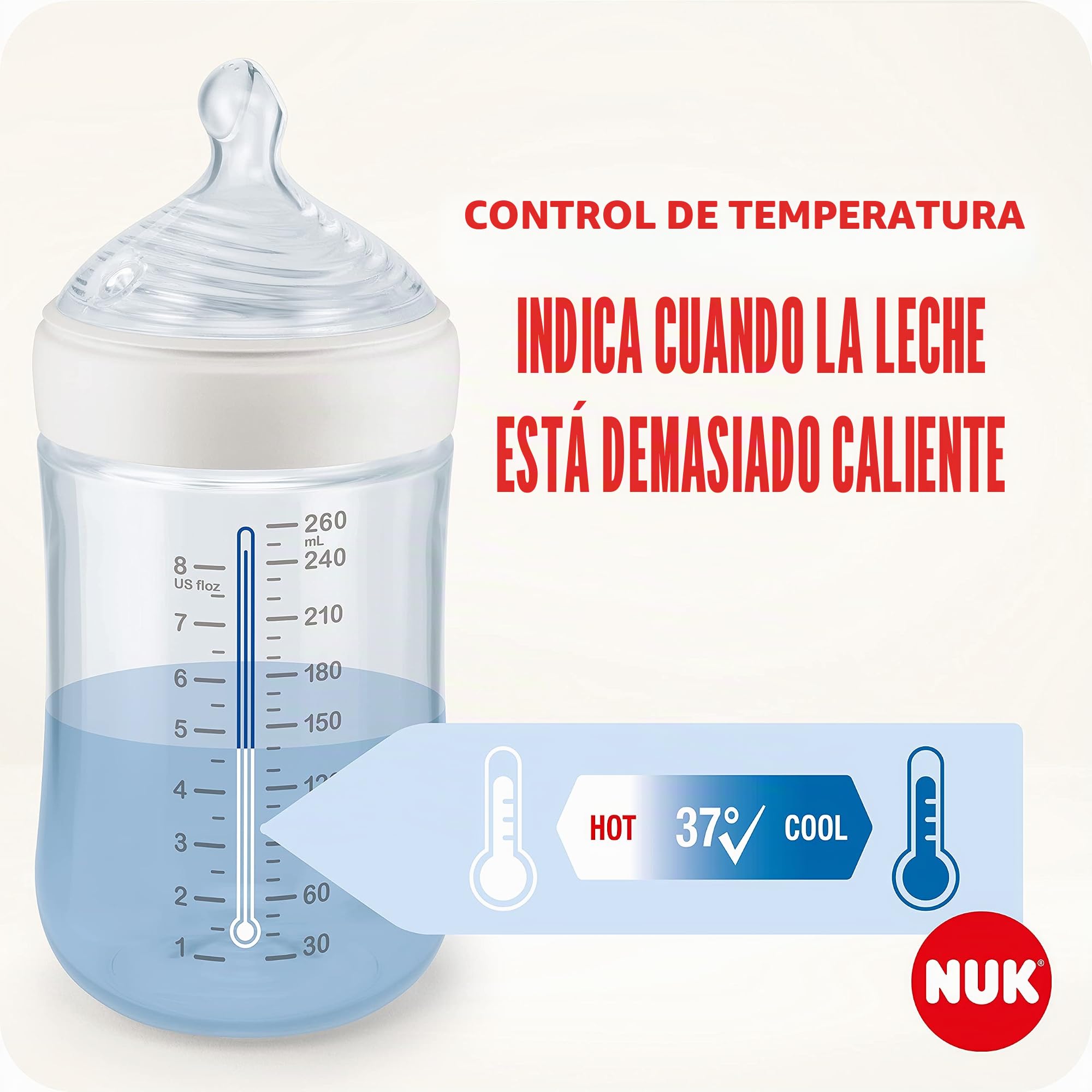 NUK Nature Sense Perfect Start - Juego de biberones para bebé, biberones, pantalla de control de temperatura, tetina de silicona, cepillo para biberón, chupete de silicona Genius, 0-6 meses, BPA