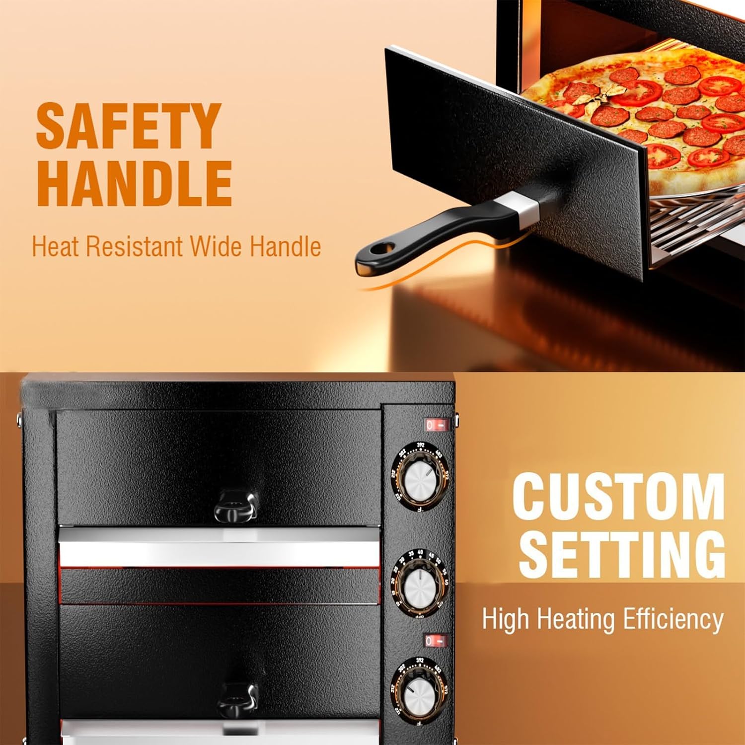Commercial Pizza Oven - Electric Double Decker Maker with Timer, Countertop Design, Adjustable Temperature, Upper and Lower Heating Tubes
