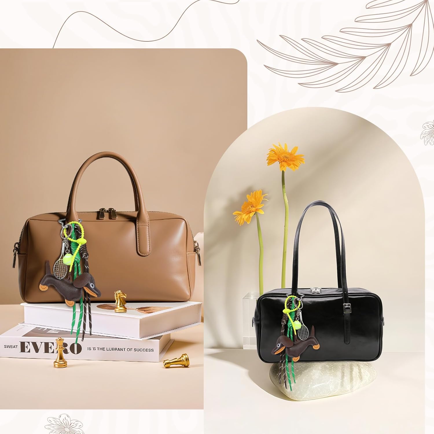 Dachshund Keychain Bag Charms Cute Leather Dog Bag Charm for Handbags Tote Bags and Backpacks Purse Accessories - Image 7