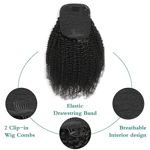 Miniatura 4 de Cola de caballo afro con cordón de ajuste, cabello humano afro rizado 4C, cola de caballo con cordón para mujeres negras, extensión de cola de