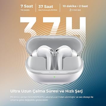 SoundPEATS Air5 Pro Hi-Res LDAC ANC TWS Kablosuz Bluetooth 5.4 Kulaklık Beyaz