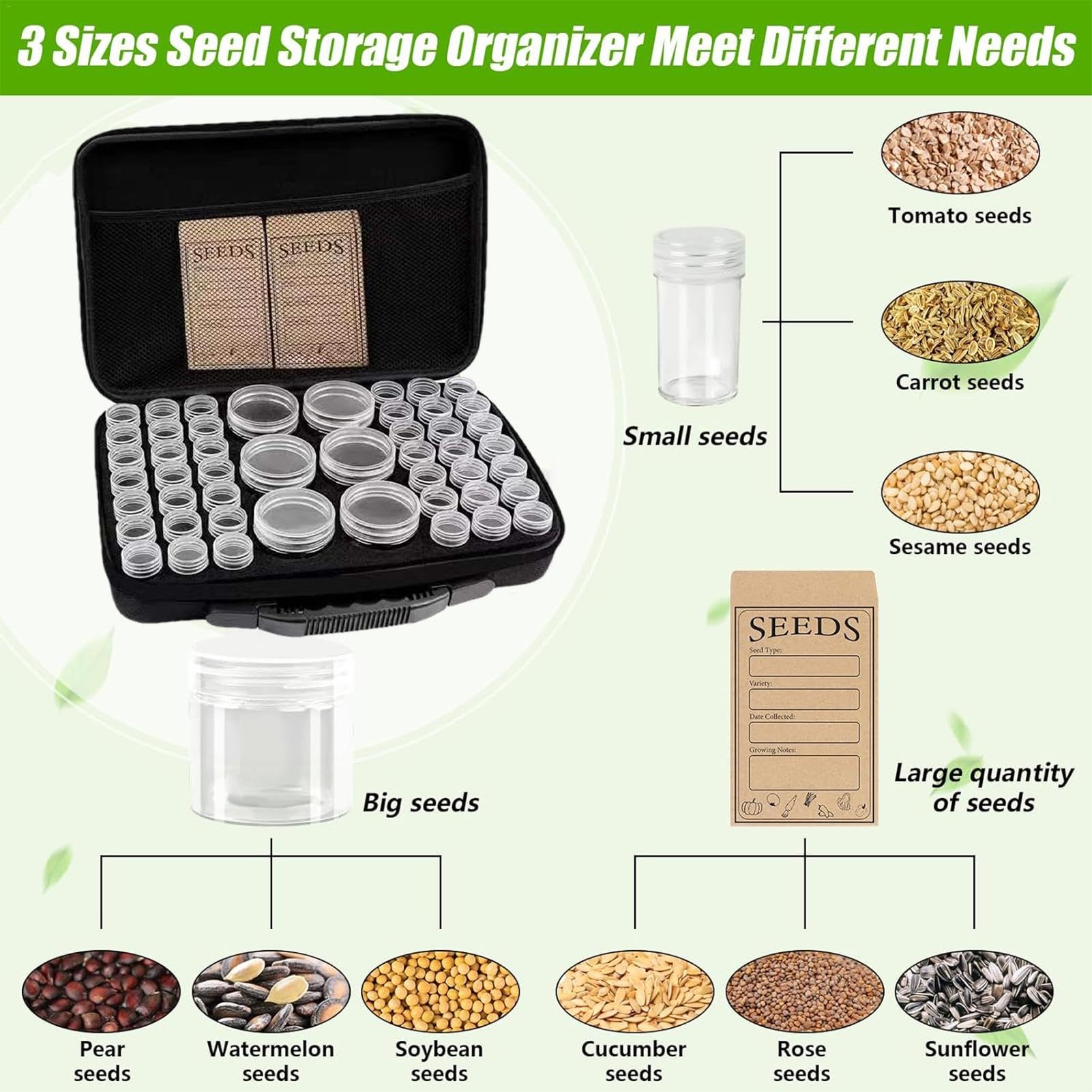 Organiseur de graines robuste, boîte de rangement pour graines, boîte de rangement à 48 emplacements, organiseur de paquets de graines avec couvercle, bac de rangement multifonction pour jardin