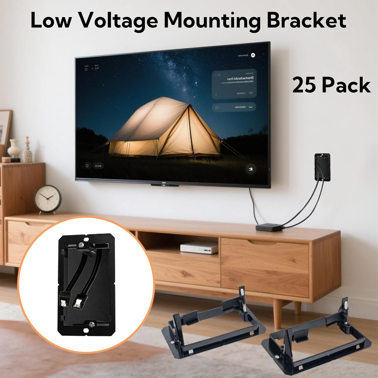 Tlence 25 Pack Low Voltage Mounting Bracket, 1 Gang Flush Mounting Wall Plate, Drywall Cables Pass Through Wallboard, Single Gang Cord Hider for Telephone Wires, Network Cables, Speaker Cables