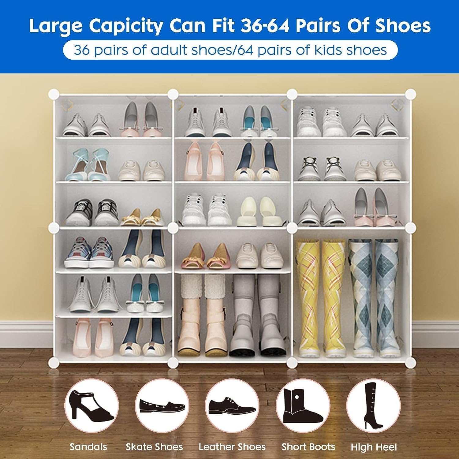 Shoe Cabinet Organizer 6-Tier Shoe Rack 36-64-Pair Shoe Organizer Shoe Storage Expandable Free Standing Stackable Shoe Rack With Key Holder For Bedroom & Entryway