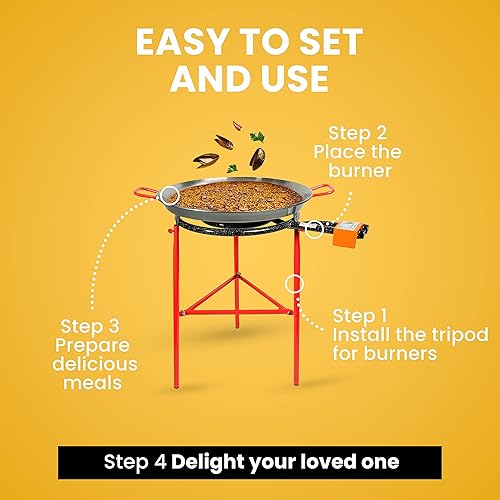 Miniatura 6 de Machika Juego de paelleras con quemador de acero al carbono para exteriores, sartén y patas fabricado por Garcima (Mirador I 19 porciones)