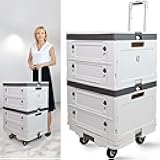 Rolling Crate with Wheels + Stackable Crate – Foldable Utility Cart with Aluminum Handle, Silent Wheels, 132 LBS Capacity & Bonus Collapsible Basket for Extra Storage