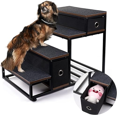 LitaiL Escaleras para perros de 4 niveles para cama alta escalones para mascotas con alfombras antideslizantes rampa multifuncional para perros con