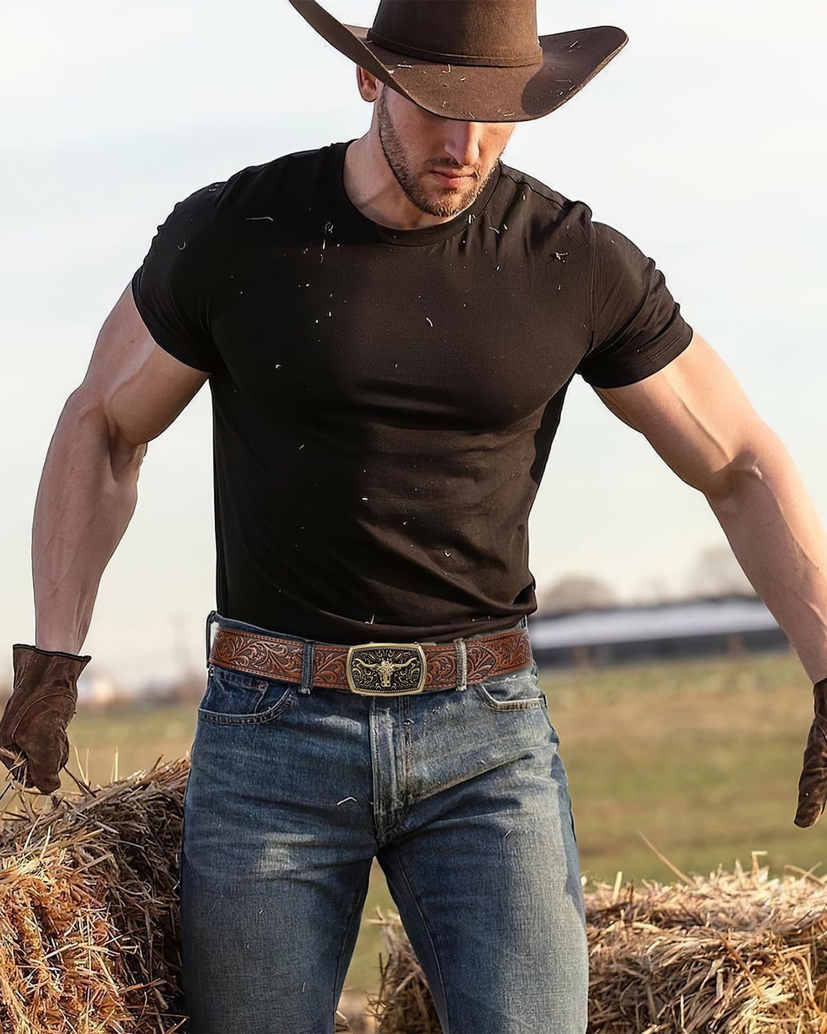 BELTROAD Mens Ratchet Western Belt Leather Cowboy Belts for Men with Automatic Western Buckle Belt for Jeans Christmas Gifts