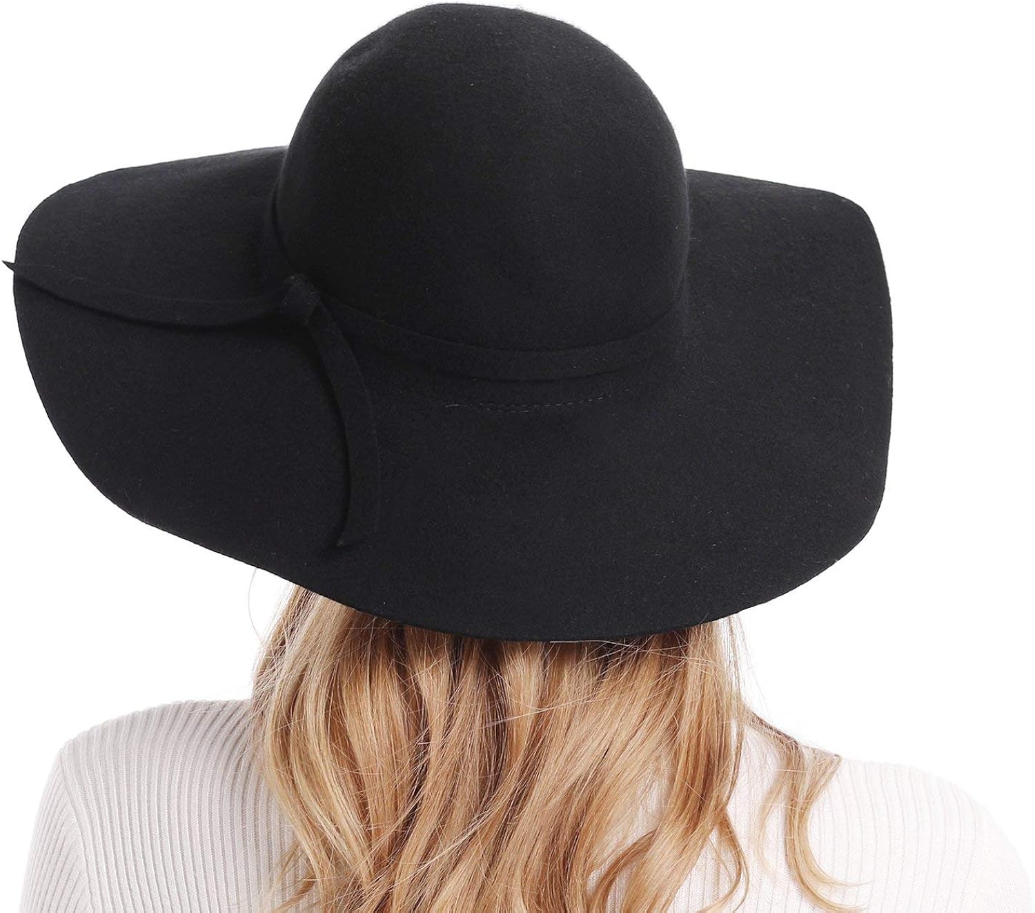 Bienvenu Women's Wide Brim Wool Ribbon Band Floppy Hat Black at  Women’s Clothing store