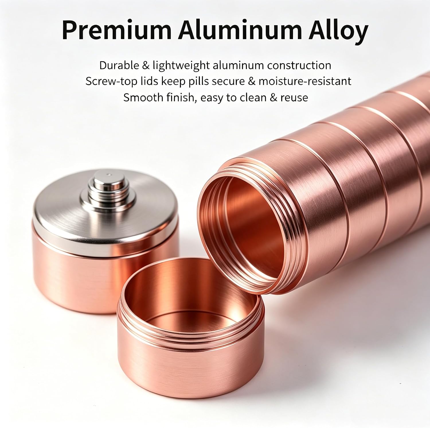 7-Day Weekly Pill Organizer, Waterproof Aluminum Travel Case, Pink