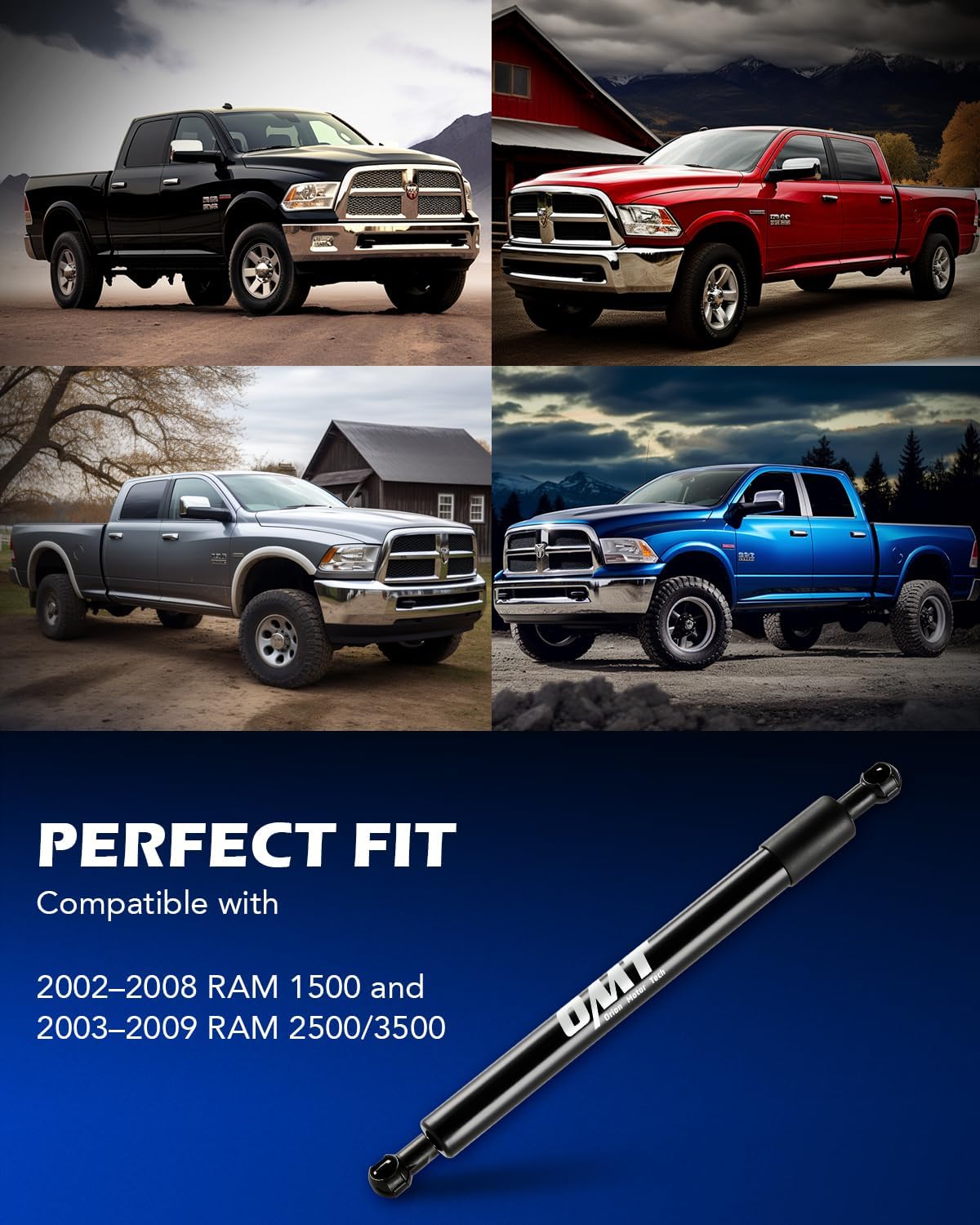Orion Motor Tech Truck Tailgate Assist, Pickup Tailgate Lift Assist Kit Compatible with 2002 to 2008 RAM 1500 2003 to 2009 RAM 2500 3500, Heavy Duty Tailgate Shock Absorber Tailgate Damper