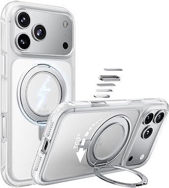 MAGIC JOHN Heavy Duty for iPhone 17 Pro Max Case with Stand, Fit for MagSafe, 360 Magnetic Ring Holder, Camera Control Cases, Shockproof Phone Case for iPhone 17 Pro Max, Rugged Cover, Frosted White