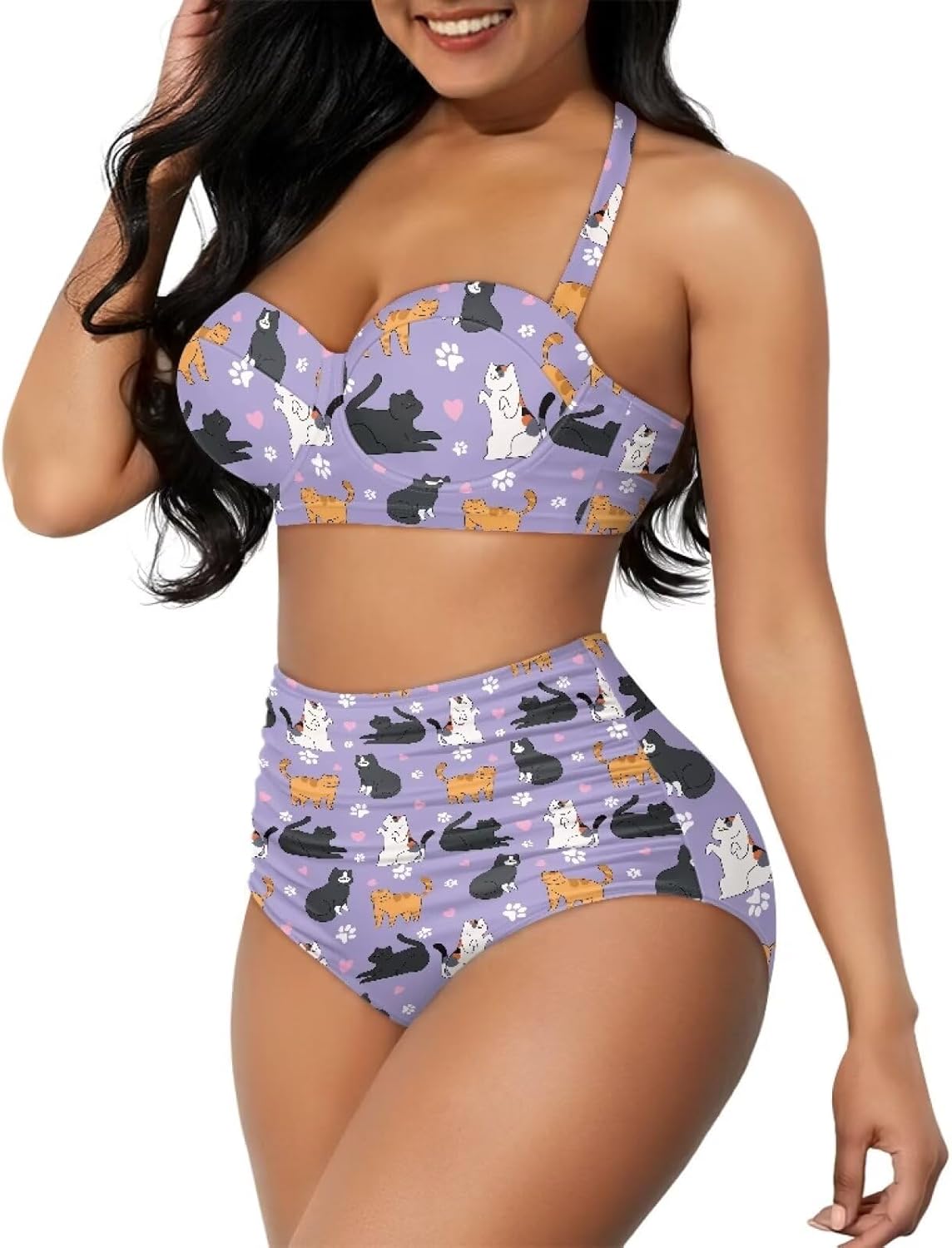 Suobstales Women High Waist Bikini Set Two Piece Push Up Halter Swimsuits Bathing Suits Tummy Control Swimwear Beachwear