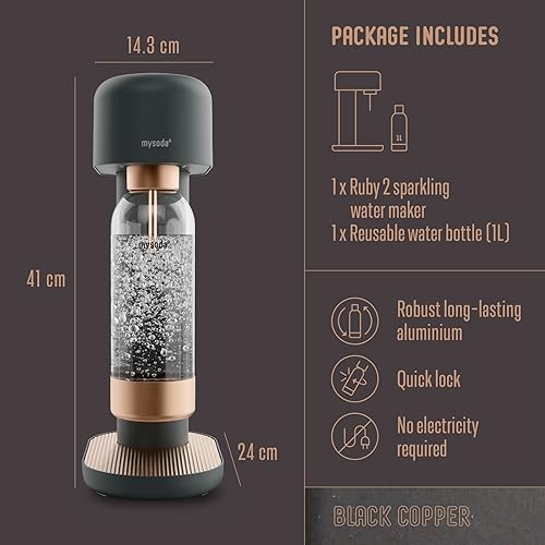 Miniatura 3 de Mysoda Ruby 2 - Máquina de transmisión de refrescos, máquina de agua carbonatada silenciosa, robusta y duradera, botella de agua de 1 litro sin
