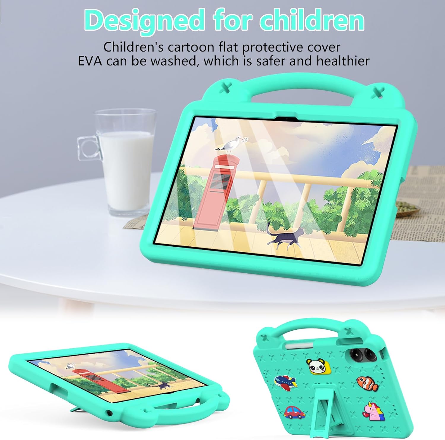 Compatible with Apple iPad Pro 12.9(2018/2020/2021/2022)/Pro 13(2024)/Air 13(2024) Tablet Case, Lightweight Shockproof Protective Case with Shoulder Strap & Stand Handle & Pen Tray Mint Green - Image 2