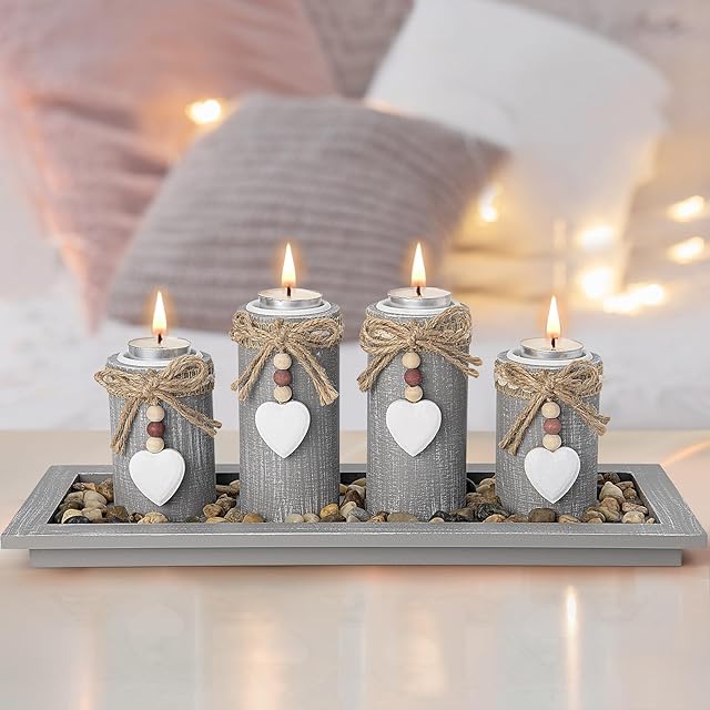 GoMaihe Świecznik na 4 świeczki typu tealight, dekoracja do salonu, sypialni, łazienki, na balkon