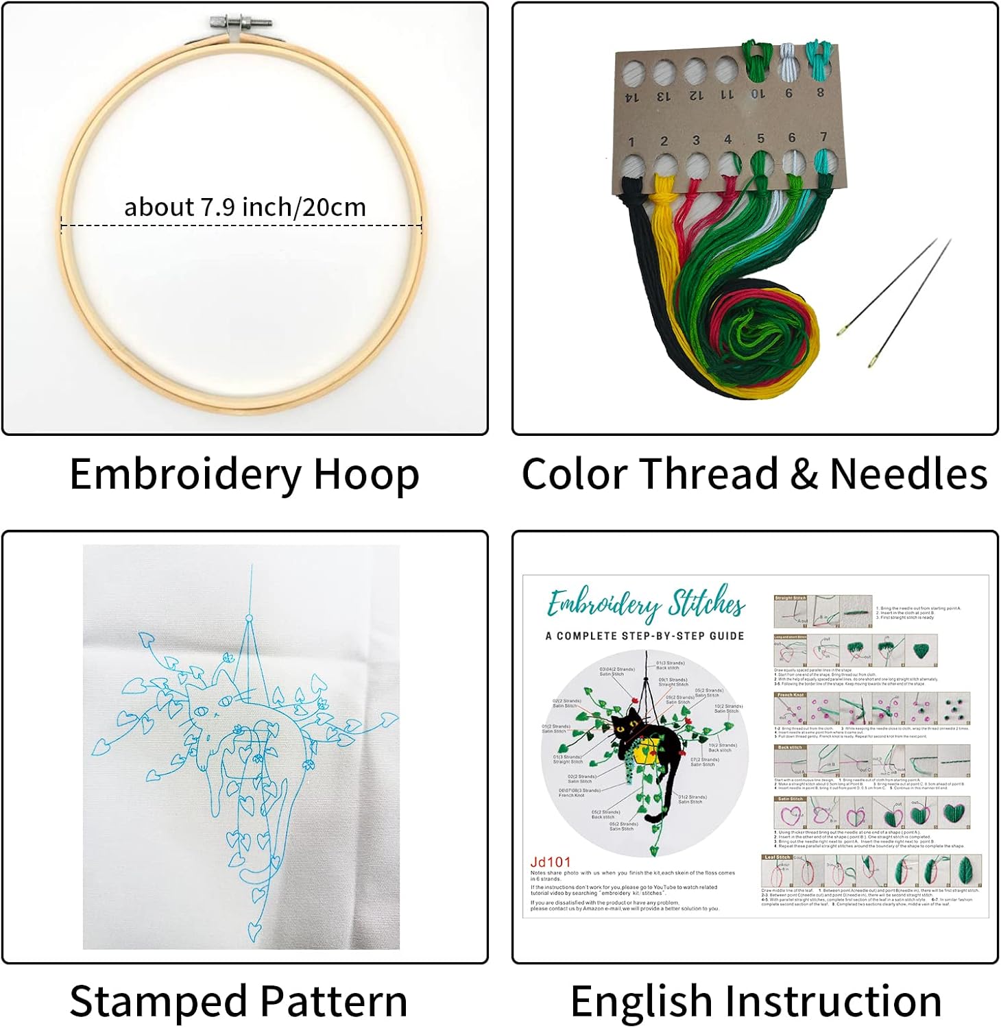 Louise Maelys Stamped Cat Embroidery Kit for Beginners Needlework image 2