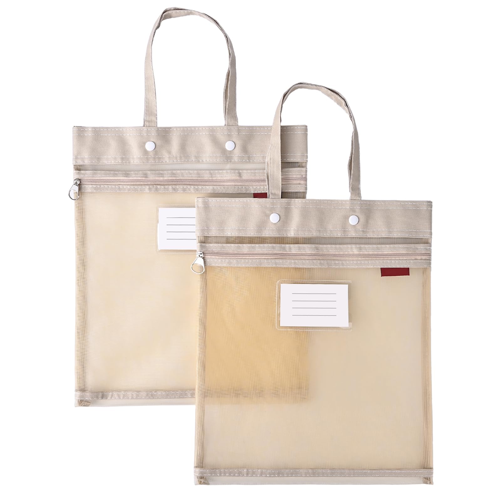 Valtiner 2-Pack Mesh Zipper Pouch Bags with Handles, Double-Layer Nylon Document Bag with Label Pocket, File Storage Pouches for Office Supplies