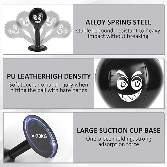 Rage Bag, Desktop Punching Bag, Boxing Bag Speed Ball, Suction Punch Bag, For Rage Relief, Boxing Training Ball, Mood Relief Boxing Punch Ball For Wall, Tile, Table (black)