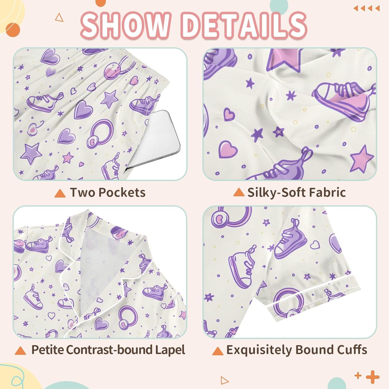Kids Satin Wear Set Five-pointed Star Shoes Heart Pattern Relaxing Clothing Short Sleeve and Shorts