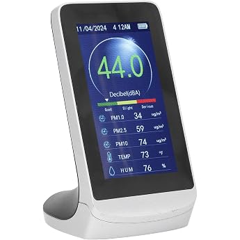 Dezibel Meter with Recording LCD Sound Level Meter 30-130 dB Meter Noise Temperature Humidity PM2 5 1 0 10 Detector with Time and Date Sound Level Meter