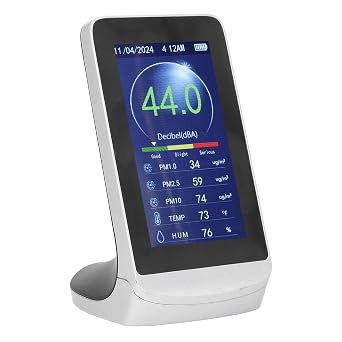 FLEXMAN 6 in 1 Decibel Meter, 3.7 X 2.1 LCD Desktop 30130Db Sound Level Reader, Multifunctional Noise Time Temp Humidity PM 2.5 1.0 10 Teter for School Home Studio Factory