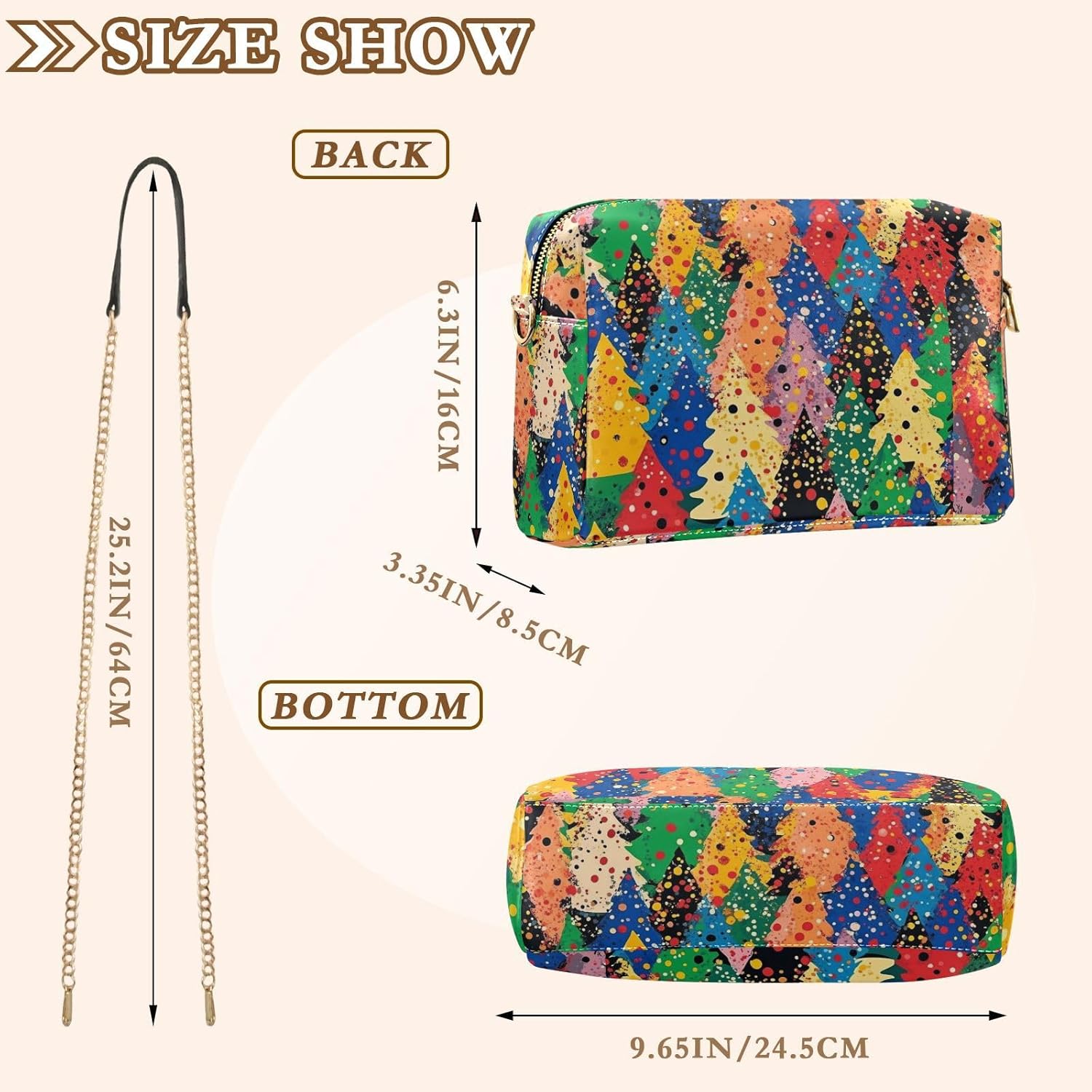 KLL Christmas Tree Dots Fashion Small Crossbody Bag Women Vegan Leather Women's Purses Zip Shoulder Hand Bag For Woman