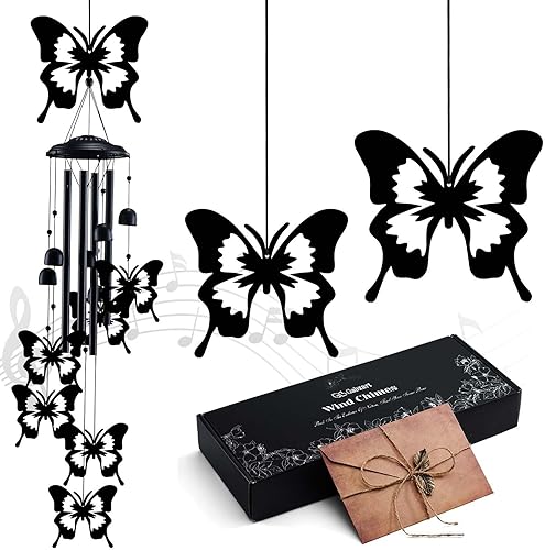 Campanillas de viento de mariposa para exterioresinteriores, regalos de mariposa para mujeres, mamá, abuela, tubos de aluminio, campanillas de