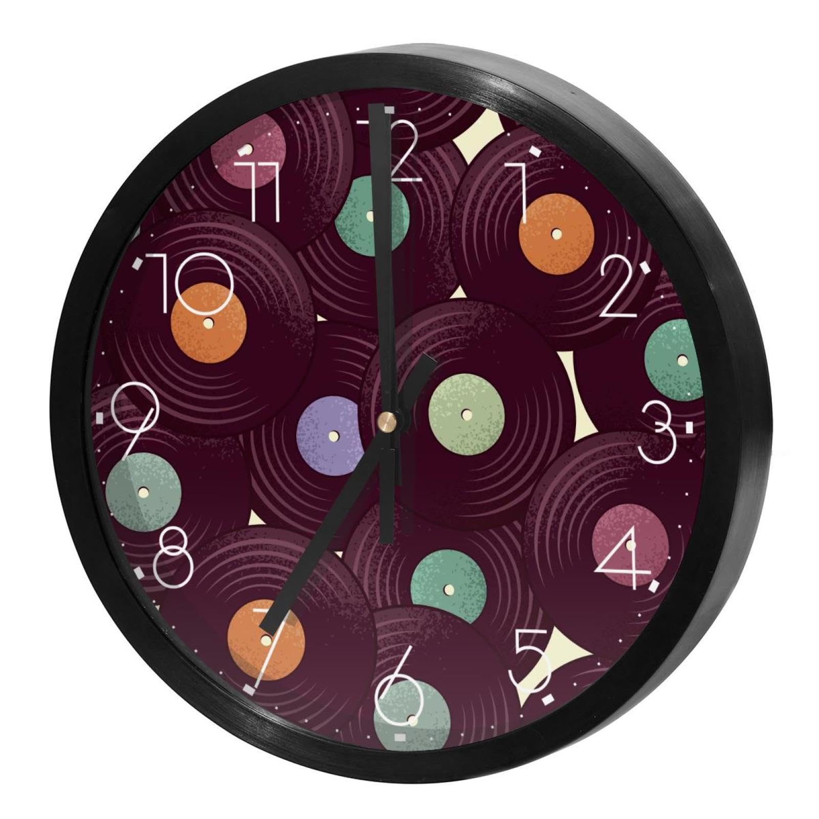 Horloge murale silencieuse haut de gamme ronde effet vinyle pour salon