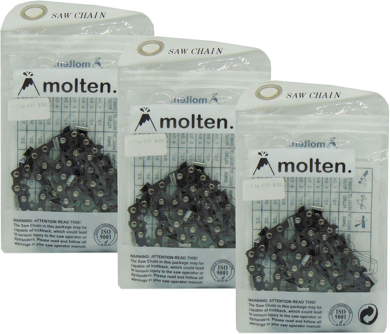 MoltenSales 12 Inch Chainsaw Chain .375 .043 45DL Replacement for 20 Volt Dewalt DCCS620P1, Black & Decker LCS1240 40 Volt, Craftsman CMCCS620M1 20 Volt, Oregon R45 (3 Chains) : Patio, Lawn & Garden