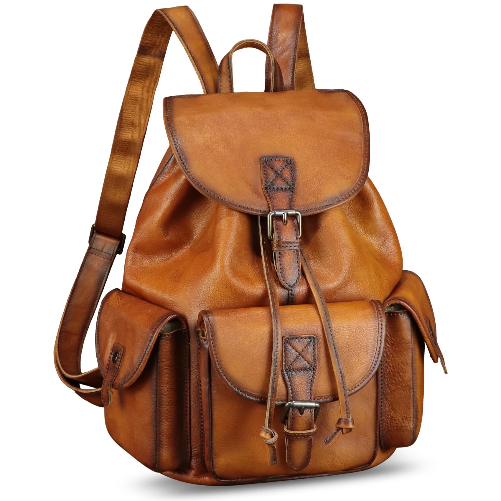 IVTG Genuine Leather Backpack for Men and Women Vintage Real Leather Knapsack Purse Rucksack Fashion Daypack High Capacity (Brown)