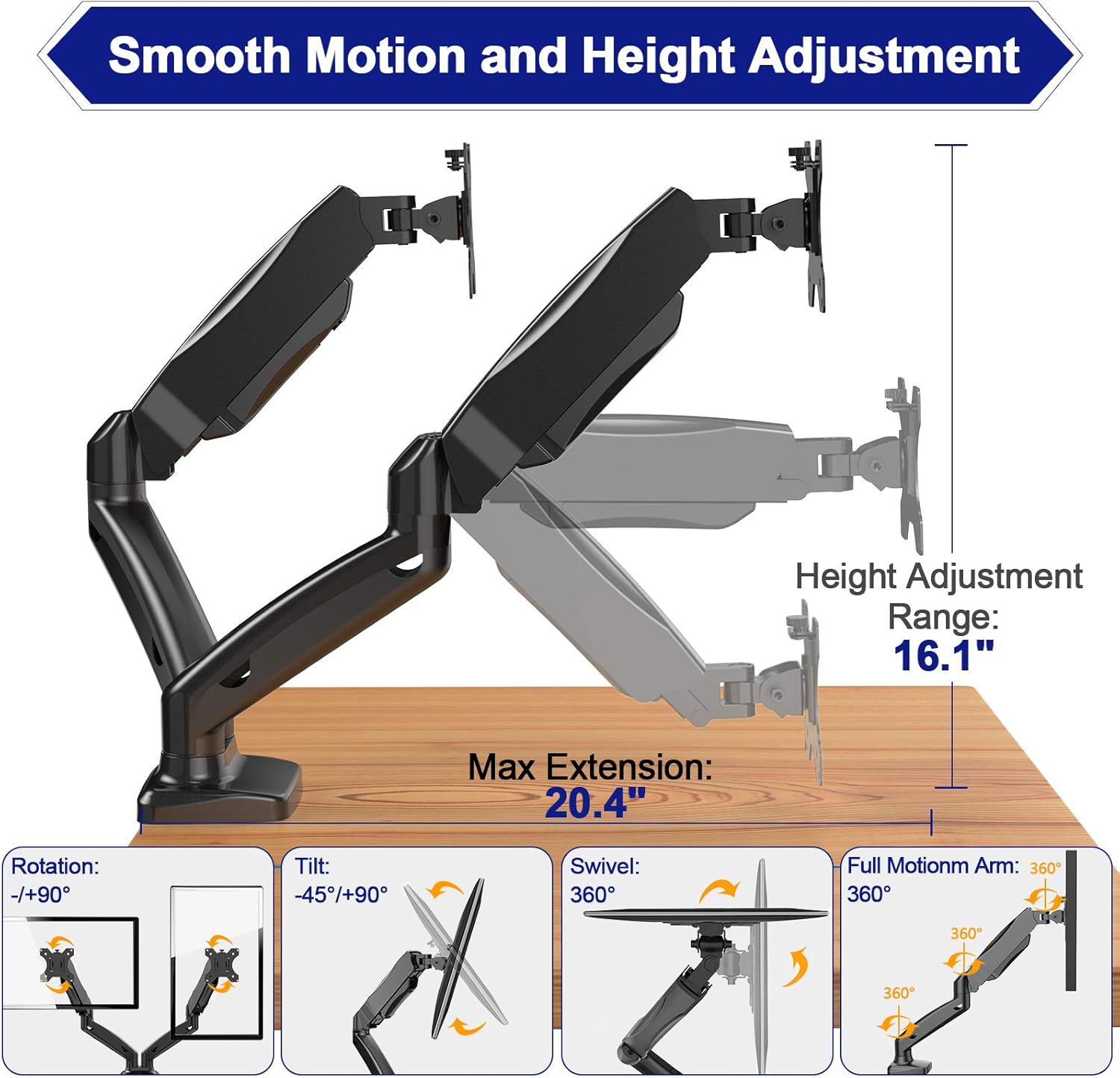Hоlіdау Dеаlѕ 🛒 ERGO TAB Dual LCD Monitor Desk Mount Stand - Ergonomic Gas Spring Monitor Arms Removable VESA Mount 75/100mm for 13 to 27 inches Computer Screens, Holds up to 17.6lbs Per Arm (EBDSK4)