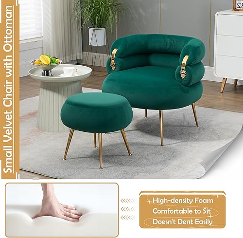 Miniatura 4 de Antetek Silla decorativa moderna de terciopelo con otomana, sillón tapizado con elegante decoración dorada, cómoda silla de descanso para sala de