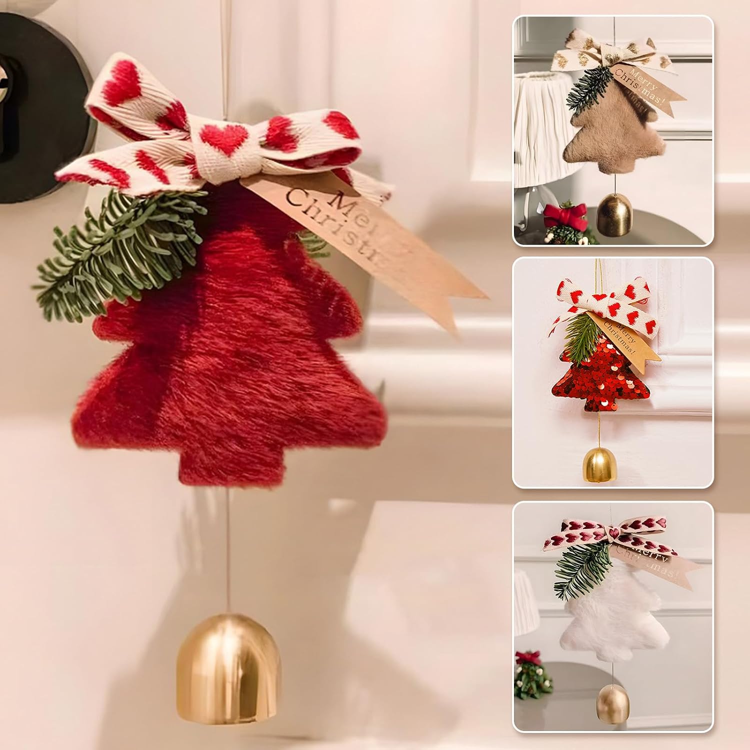 2Pcs Christmas Hanging Ornament Christmas Tree Pendant with Bell,Xmas Tree Decoration for Christmas Party Home Festivals Anniversary (Red)