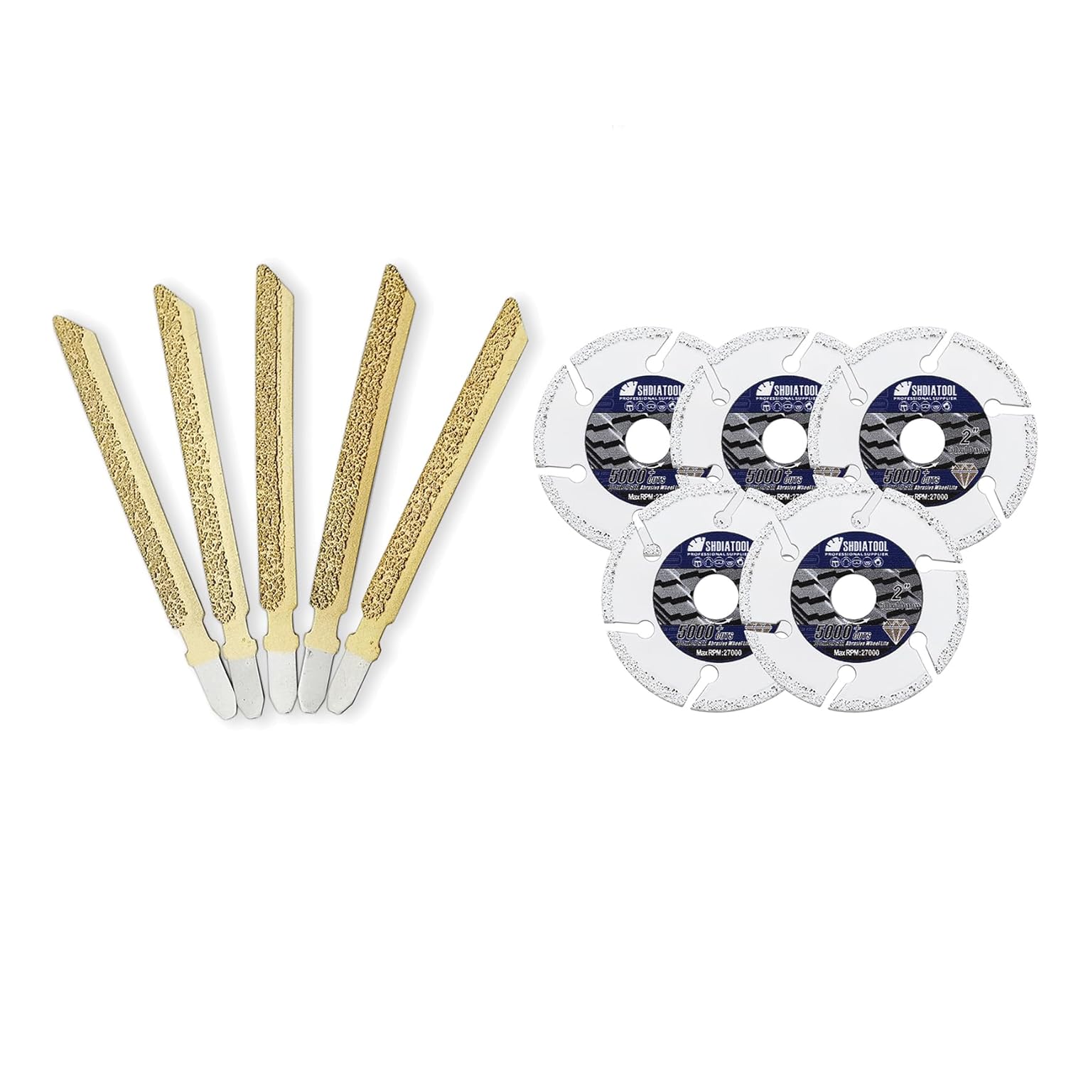 SHDIATOOL 5-Piece 4 in. Diamond Jig Saw Blades for Tile Ceramic Brick Marble with T-Shank 46 Grit
