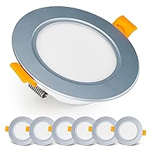 EMOS Exclusive Recessed LED Spotlights 230 V, 5 W, 500 lm, 3000 K Warm White, Set of 6 Downlight Spotlights for Bathroom, Waterproof IP54, Recessed Spotlight, 230 V, Round, Diameter 95 mm, Ultra Flat, Silver