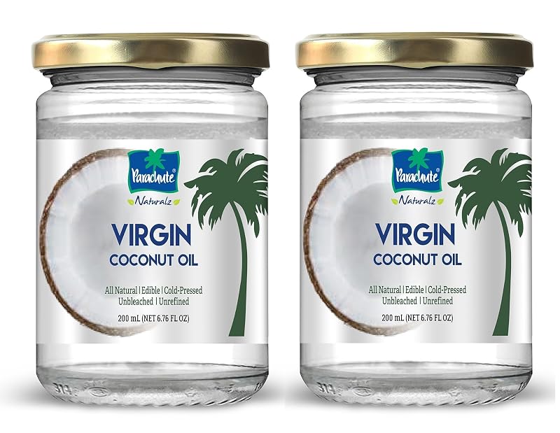 Óleo de coco virgem Parachute Naturalz, prensado a frio e não refinado, 2 potes de vidro com 200 mL