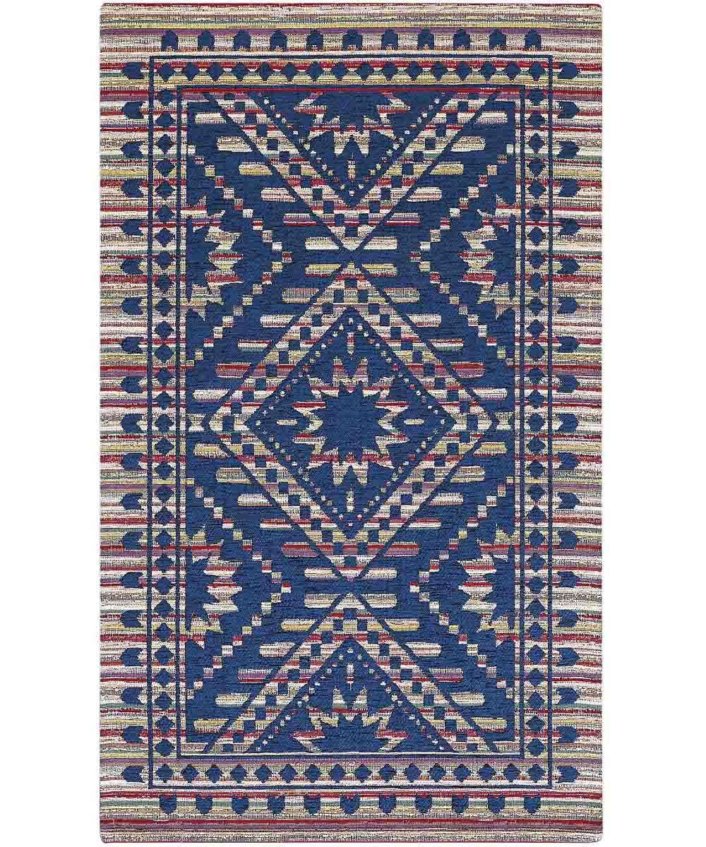 KENYA Tapis d'ameublement bleu pour salon, salon, chambre, design kilim ethnique africain, multi-usages lavable, antidérapant, 65 x 110 cm (paire)