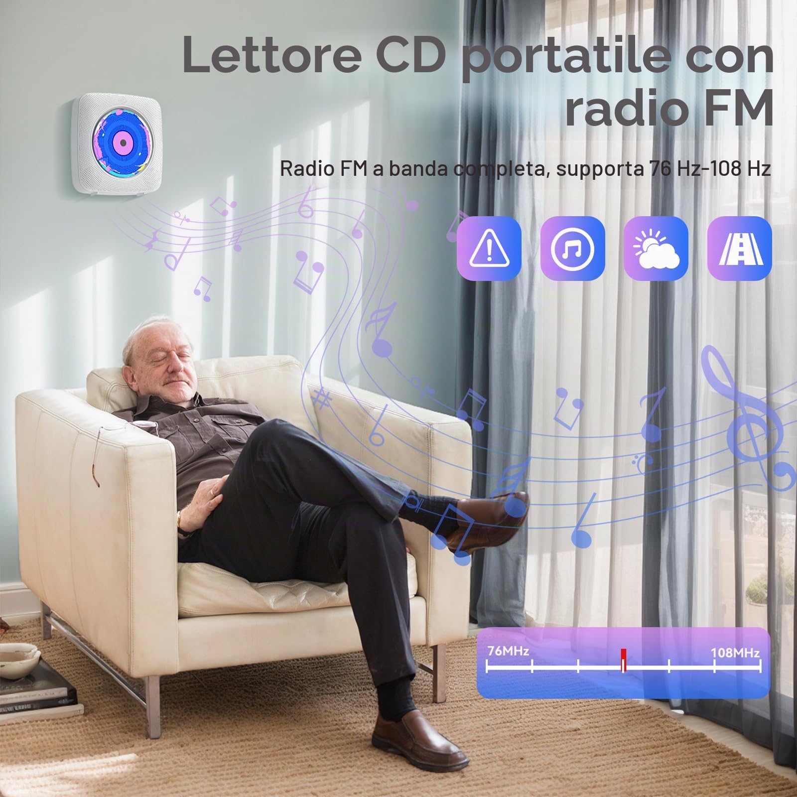 Lettore CD Portatile Bluetooth Kegaudio con Altoparlante USB/AUX Presa per Cuffie Bianco