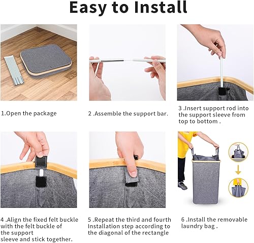 Miniatura 7 de SuperOrganize Cesta de lavandería de 100 litros con tapa, organizador grande con asas de bambú y bolsa interior extraíble, cesta de ropa sucia para